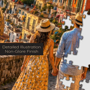 Amalfi Coast Sunset puzzle: couple and hillside buildings close-up