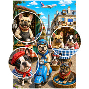 French Bulldog Paris Cafe Blue Scooter puzzle: detail collage of French bulldogs