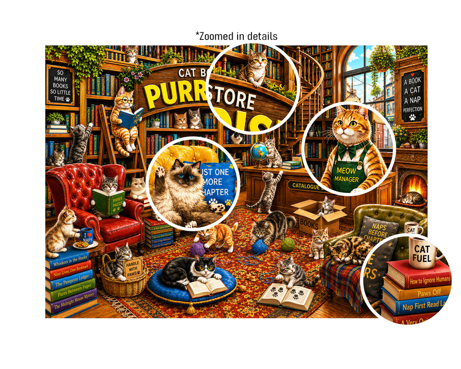 Cat Bookstore Purradise 1000 Piece Puzzle