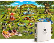 Dog Park puzzle: dogs playing in park beside puzzle box