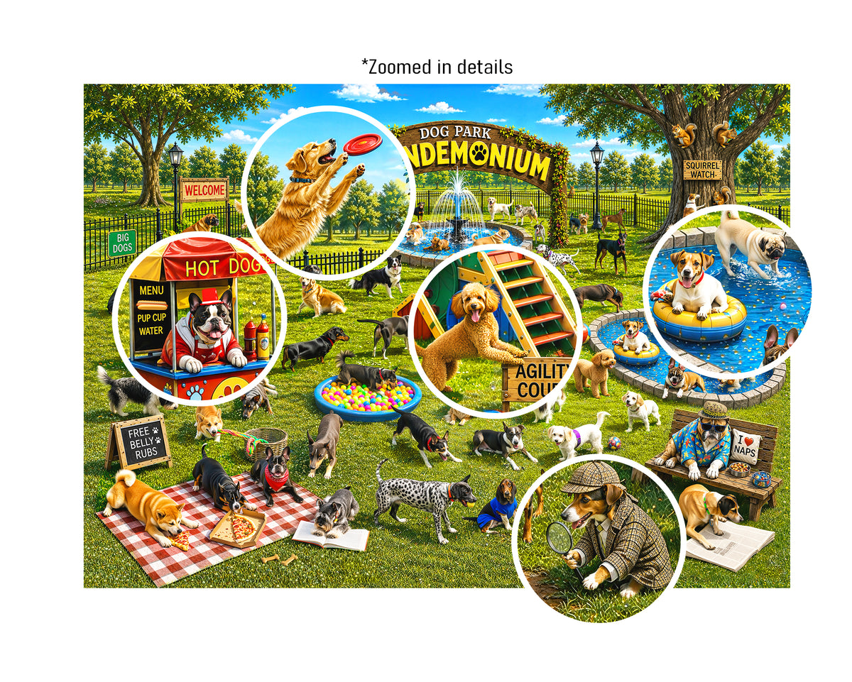 Dog Park puzzle: collage of park activities