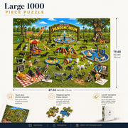 Dog Park puzzle: finished-size and product-feature diagram