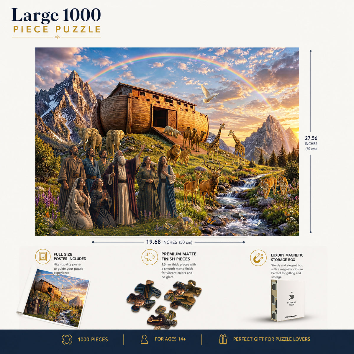 Noah's Ark Rainbow puzzle: finished-size and product-feature diagram