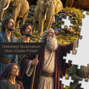 Noah's Ark Rainbow puzzle: figures and elephant with interlocking pieces close-up