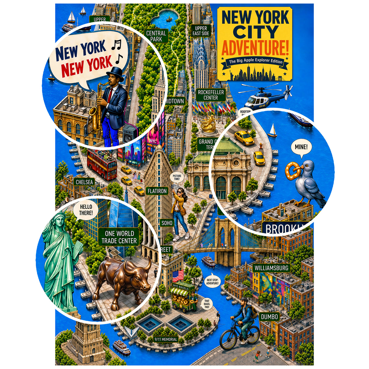 New York City Adventure Map puzzle: collage of buildings and city details