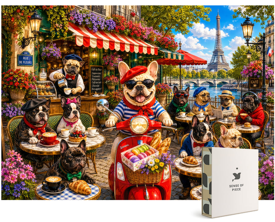 French Bulldog on a red scooter in Paris puzzle 1000 pieces for adults