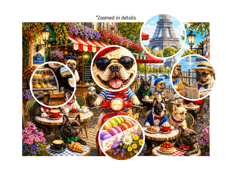 French Bulldog on a red scooter in Paris puzzle 1000 pieces for adults