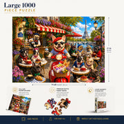 French Bulldog Paris Cafe Red Scooter puzzle: finished-size and product-feature diagram