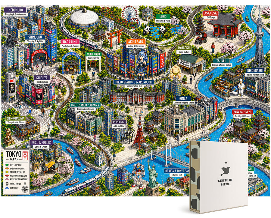 Tokyo Puzzle Illustrated Map for Adults 1000 Pieces – Detailed Tokyo Japan Neighborhood Cityscape Jigsaw Puzzle with Landmarks, Trains & Japanese Culture Art